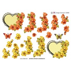 Hjerte med gule og orange roser, 3D ark