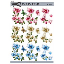 Smukke ranker med lyserød, brun og blå blomster, 3D ark