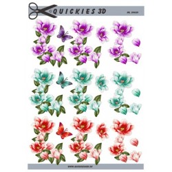 Smukke ranker med lilla, lysegrøn og røde blomster, 3D ark