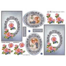 Blomst og brudepar ved grå ramme, 3d ark