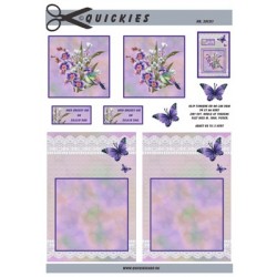 Lilla orkider med blondebaggrund og sommerfugl, Quickies card
