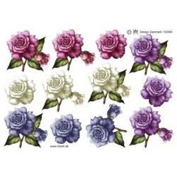 Roser i 4 skønne farver, 3d ark