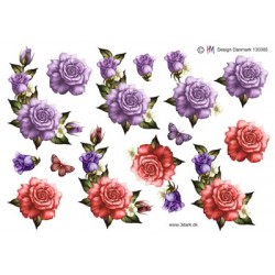 Roser i 2 skønne farver, rød og lilla, 3d ark