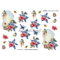 Blomster, bi og sommerfugl på baggrund, 3D ark