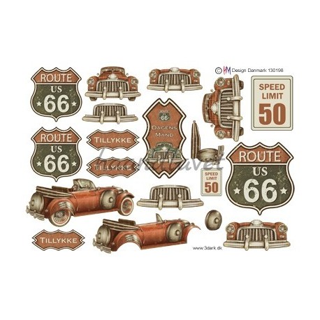 Route 66 og gammel bil, 3D ark