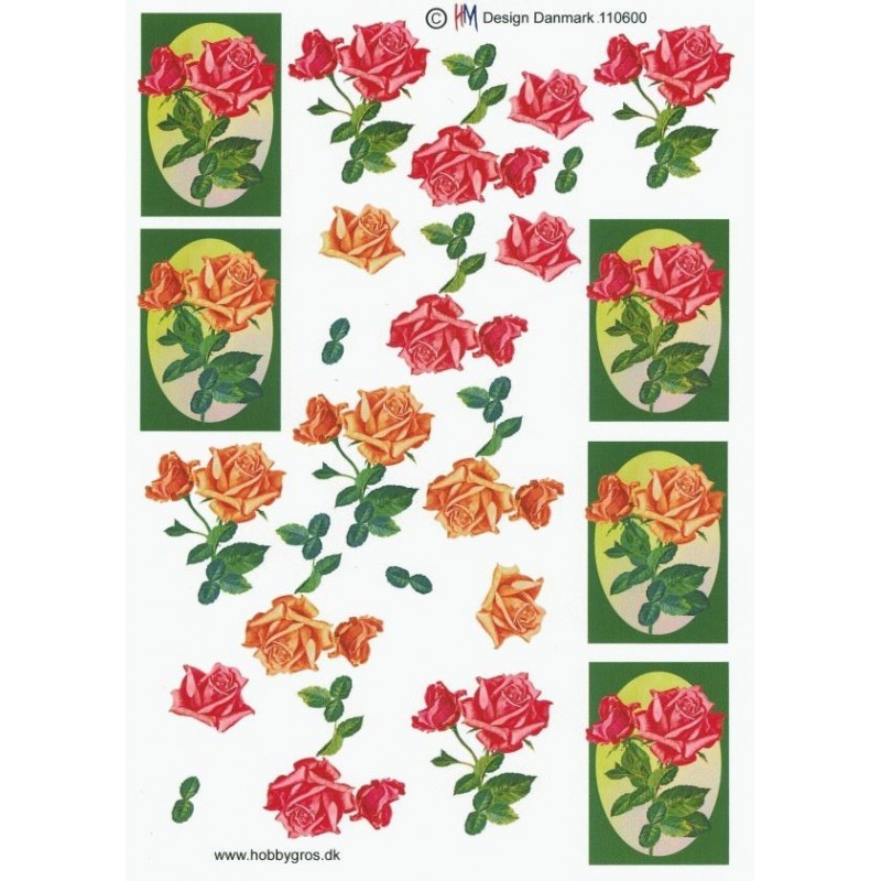 3D ark, 5 små motiver med roser