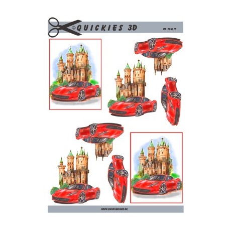 Rød sportsvogn og slot, Quickies 3D ark